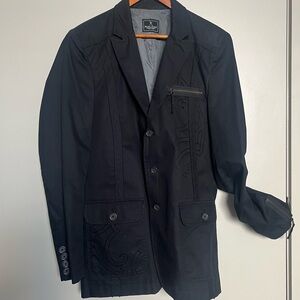 Marc Ecko No.72 Times Square NY Men’s Black Jacket Blazer Embroidered Details L